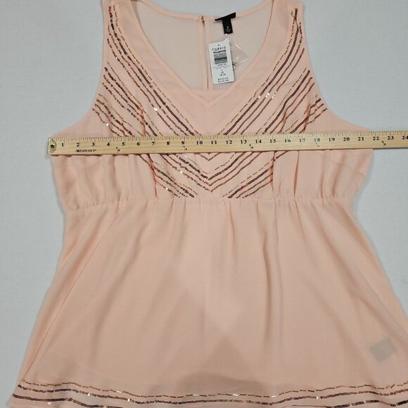 Torrid Womens Size 2 2x Peach Top Peplum Chiffon Sleeveless Sequins Beads - Picture 6 of 8